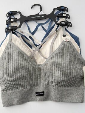 Lucky Brand Women's Ribbed Gym Bralette Trio Wireless Seamless Comfortable SZ L